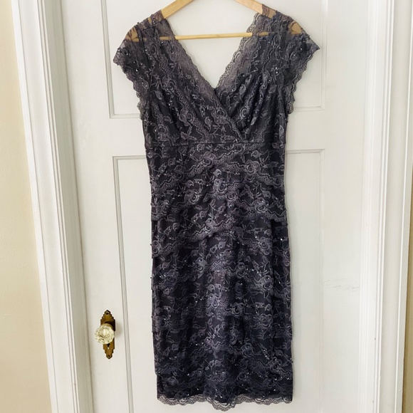 Blu Sage Y2K Prom Cocktail Dress Sz 10 Gray Sheer Lace Sequins Sleeveless Fairy - Picture 10 of 10